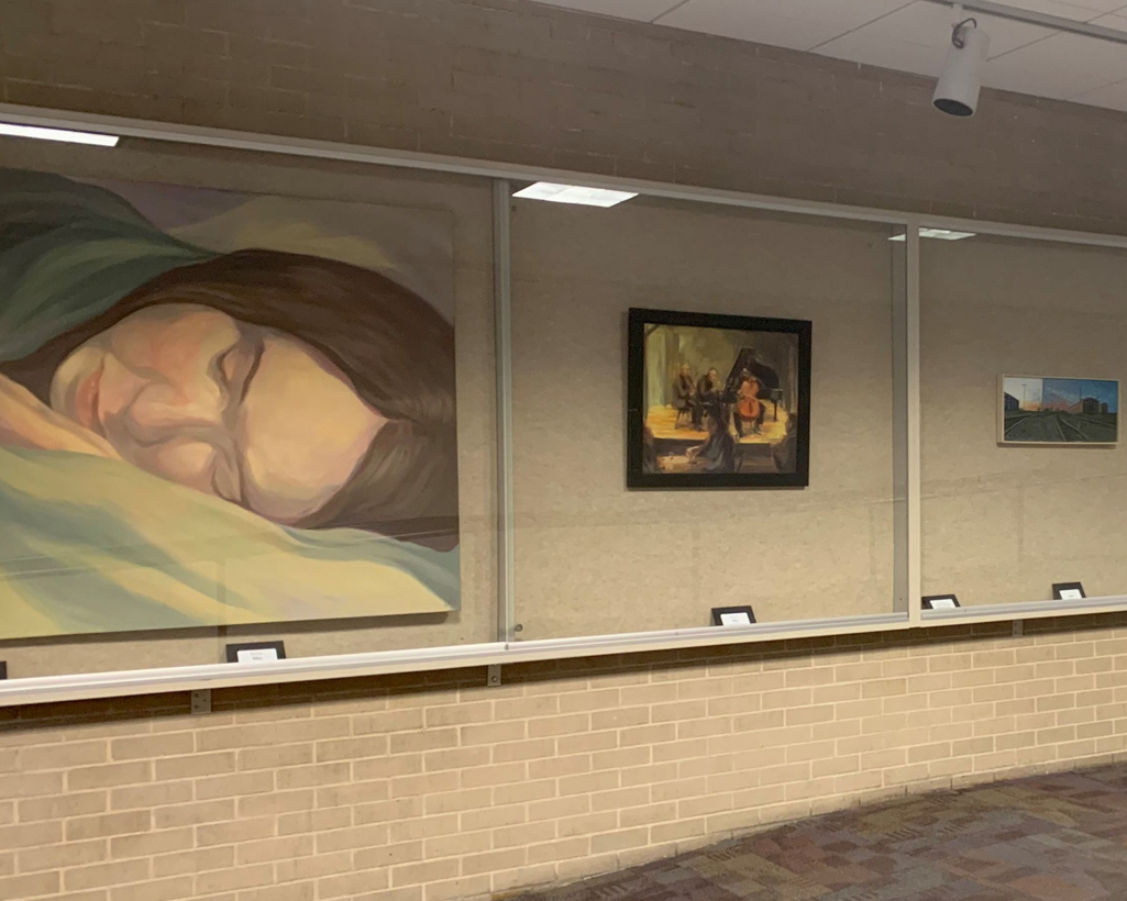 The Skyway Gallery: a Glass-enclosed display case featuring scholarship artwork - click on this image to access the Skyway Gallery Website